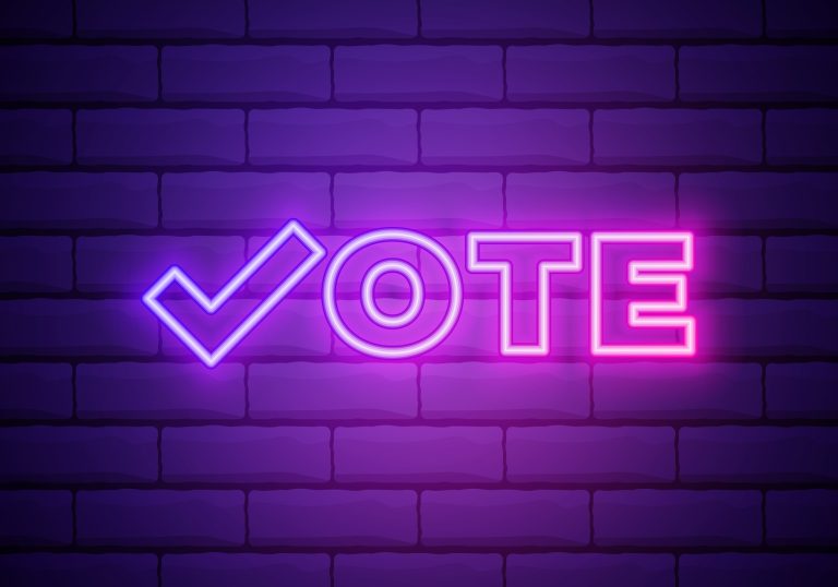 Vote,Symbols.,Check,Mark,Icon.,Vote,Label.,Neon,Icon.,Vector